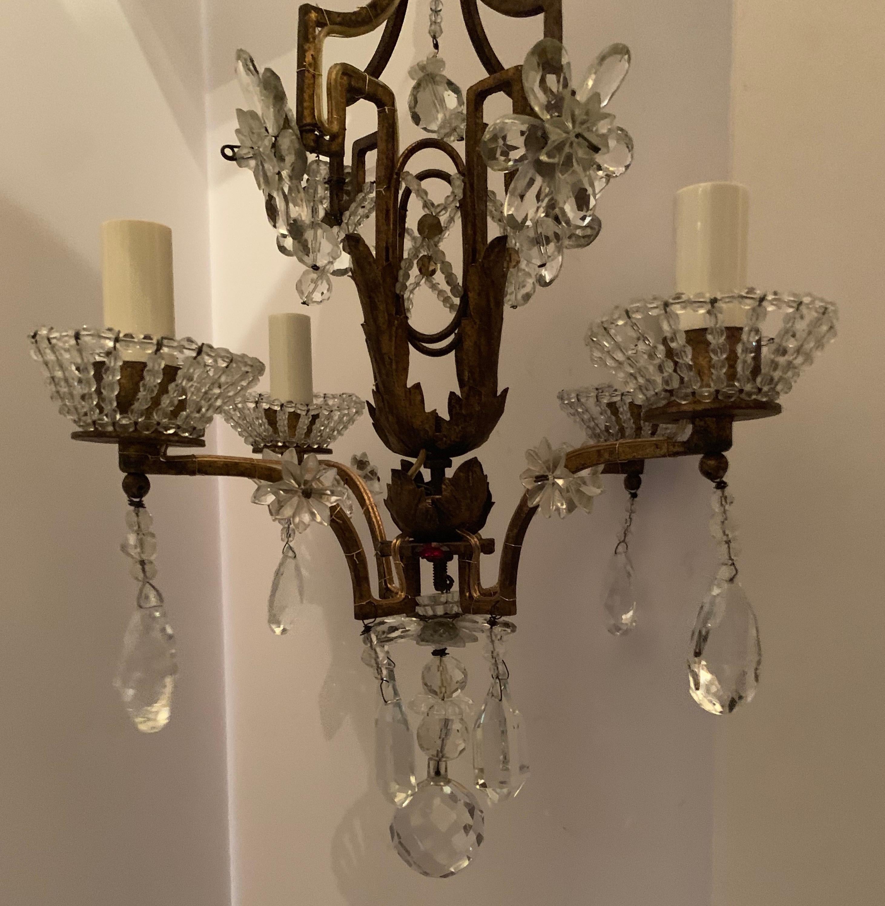 Wonderful Bagues French Gilt Crystal Beaded Petite Chandelier Four-Light Fixture 5