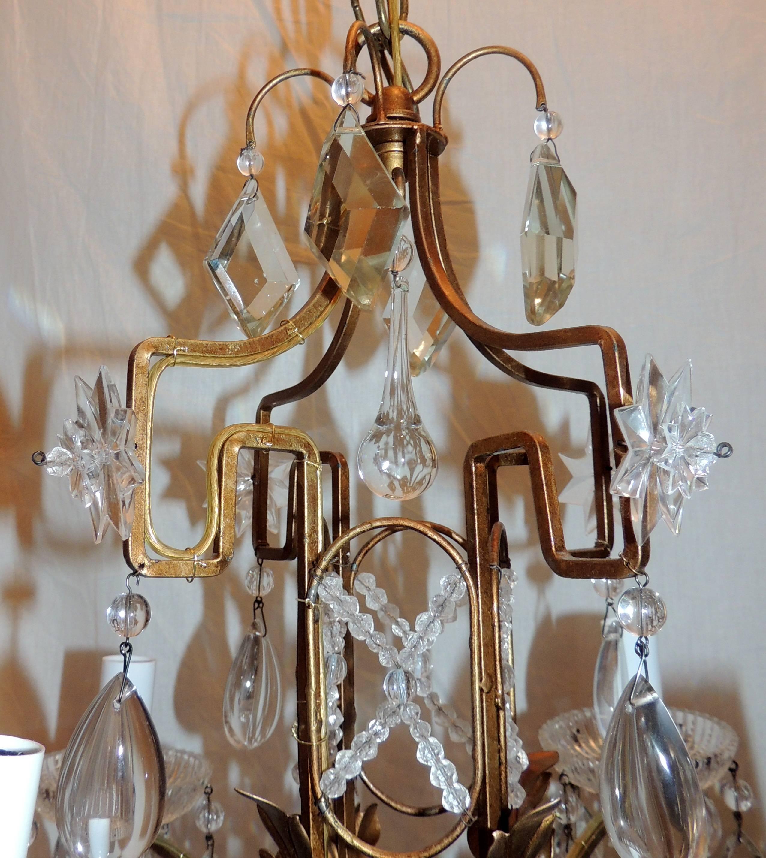 Mid-Century Modern Wonderful Bagues French Gilt Crystal Beaded Petite Chandelier Four-Light Fixture For Sale