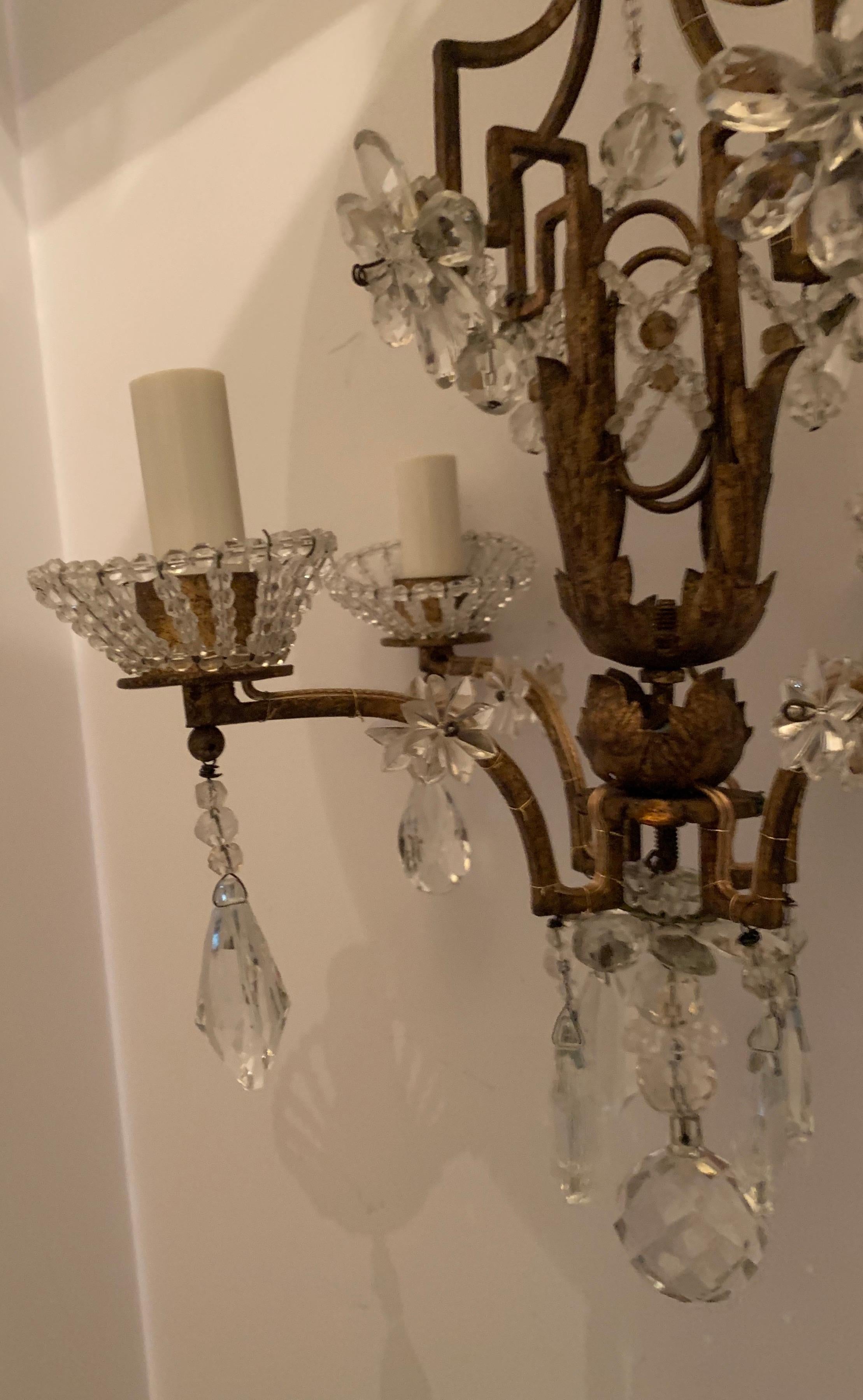 20th Century Wonderful Bagues French Gilt Crystal Beaded Petite Chandelier Four-Light Fixture