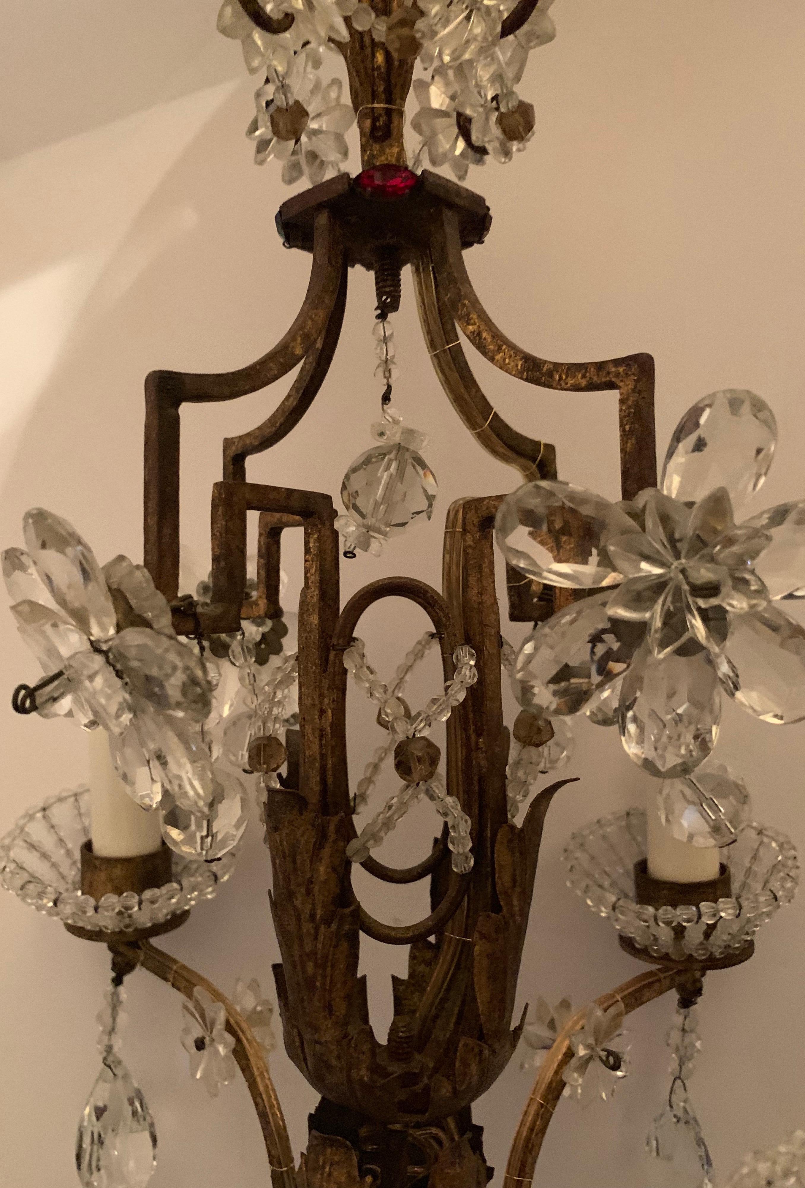 Wonderful Bagues French Gilt Crystal Beaded Petite Chandelier Four-Light Fixture 2