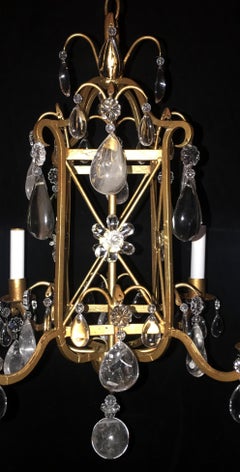 Wonderful Baguès French Gold Gilt Square Rock Crystal Flower Petite Chandelier