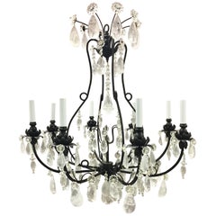 Luminaire à huit lumières Baguès French Rock Crystal Black Iron Chandelier