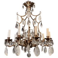 Wonderful Baguès French Rock Crystal Gilt Iron Basket Form Chandelier Ten-Light