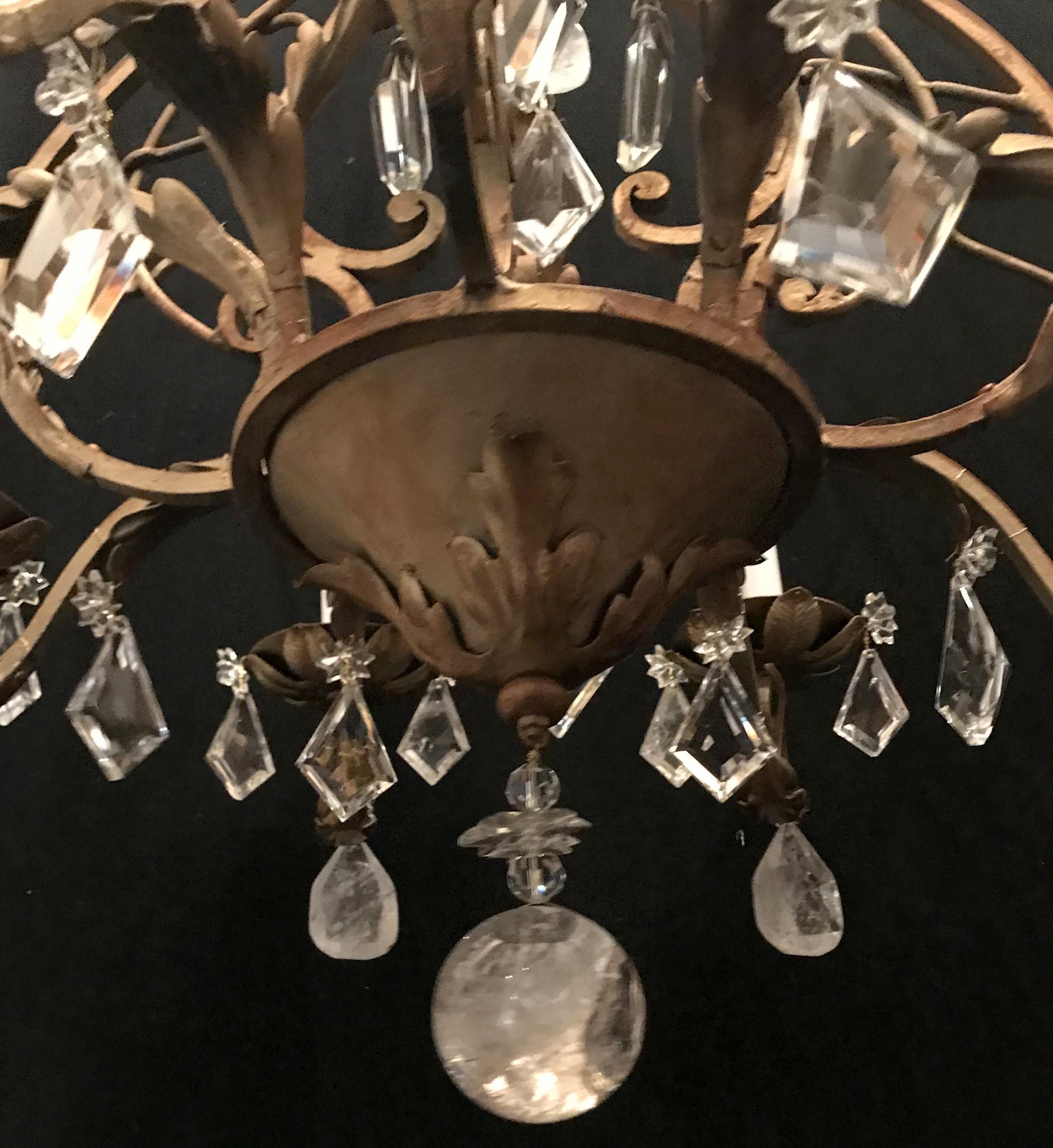 20th Century Wonderful Baguès French Rock Crystal Gilt Iron Chandelier Eight-Light Fixture For Sale