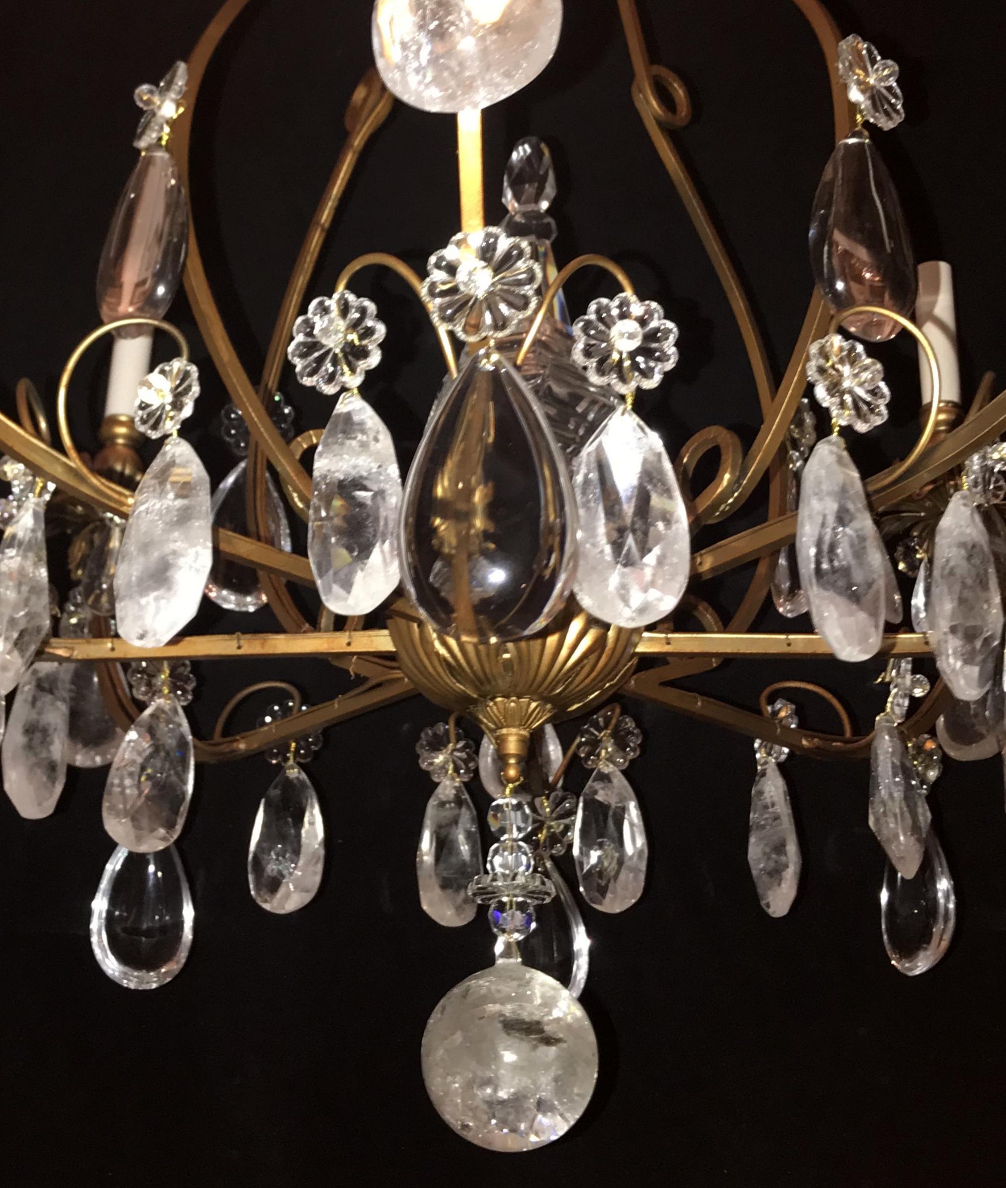 20th Century Wonderful Baguès French Rock Crystal Gilt Iron Chandelier Eight-Light Fixture For Sale