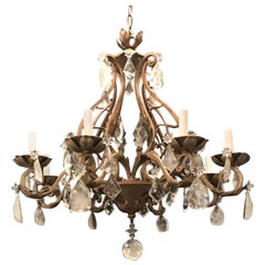 Wonderful Baguès French Rock Crystal Gilt Iron Chandelier Eight-Light Fixture