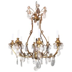 Wonderful Baguès French Rock Crystal Gilt Iron Chandelier Eight-Light Fixture