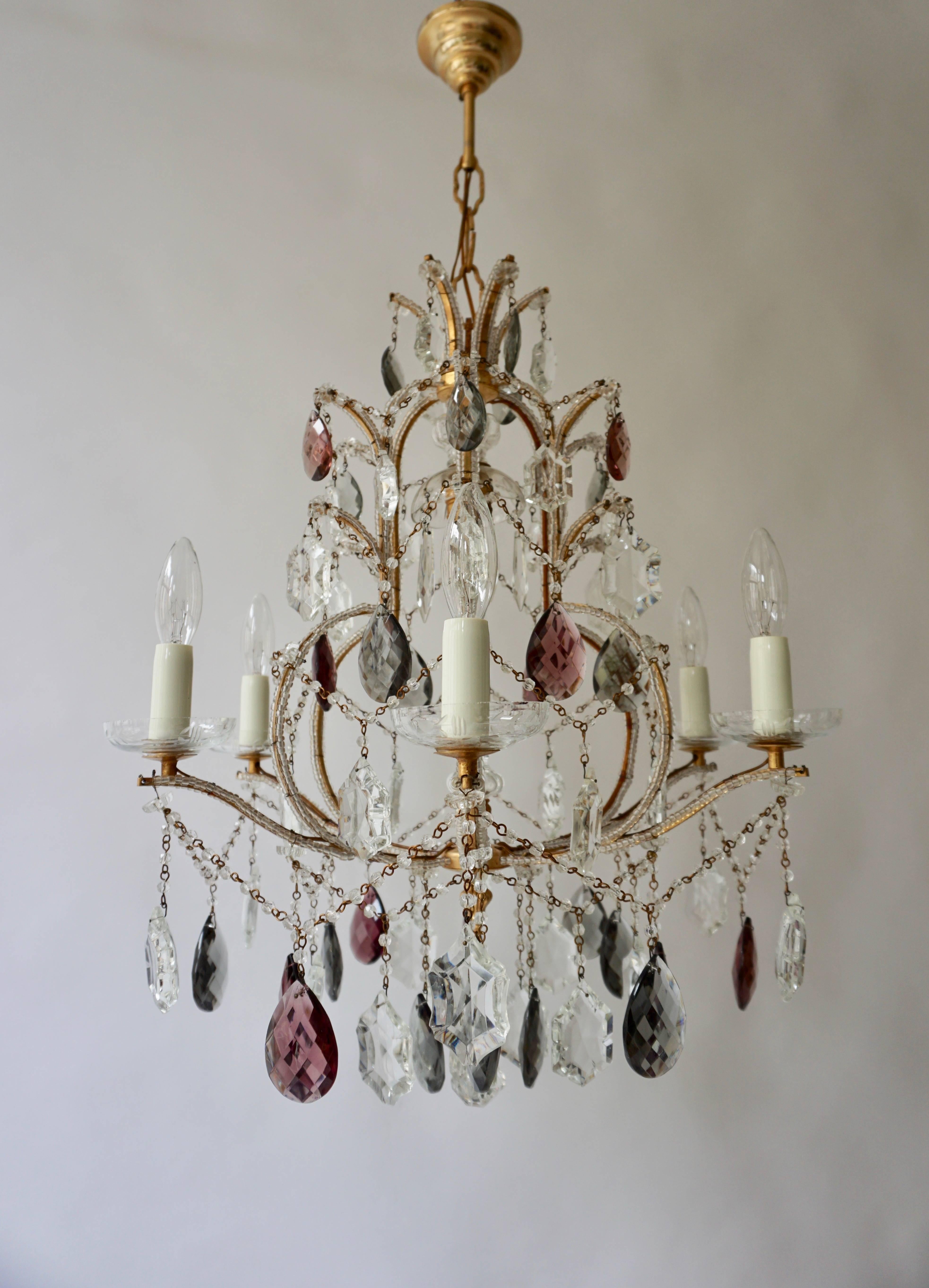 Wonderful Baguès French Six Light Rock Gilt Crystal Chandeliers In Good Condition In Antwerp, BE
