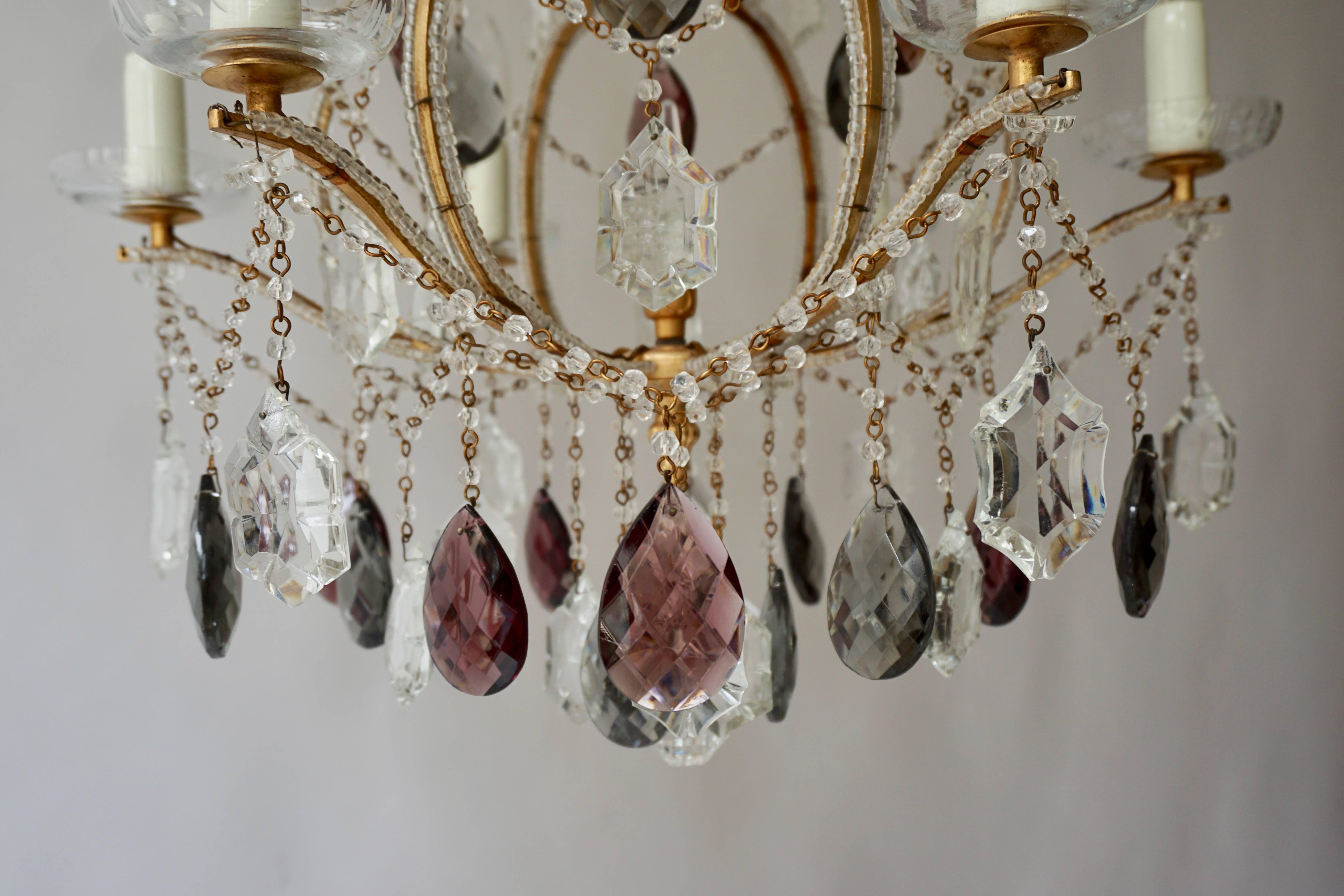 Brass Wonderful Baguès French Six Light Rock Gilt Crystal Chandeliers