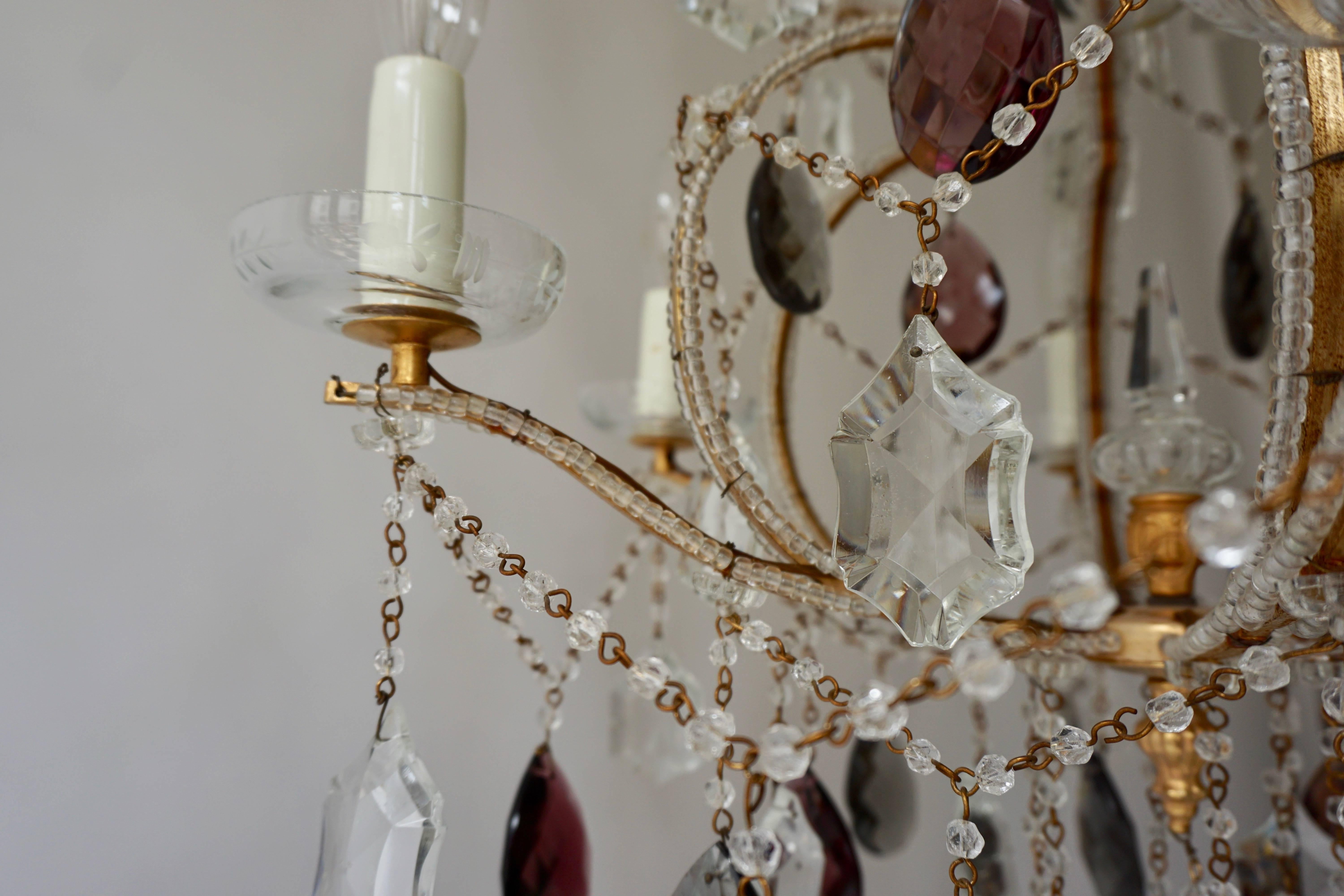 Wonderful Baguès French Six Light Rock Gilt Crystal Chandeliers 2