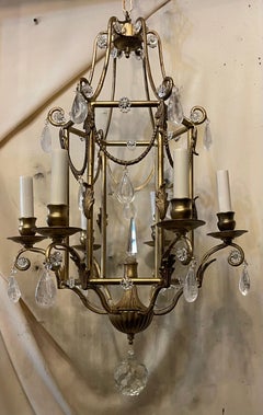 Merveilleux lustre Baguès Gold Gilt Pagoda Chinoiserie Rock Crystal Vintage Chandelier