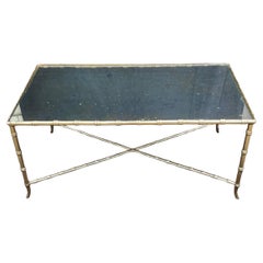 Wonderful Baguès Jansen Faux Bamboo Tole Gilt Glass Top Coffee Cocktail Table