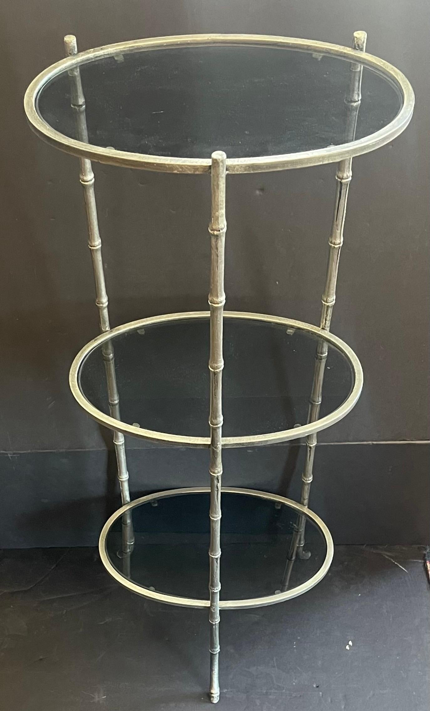 Mid-Century Modern Wonderful Bagues Jansen Modern Nickel Bronze Faux Bamboo Oval Smoke Glass Table  For Sale