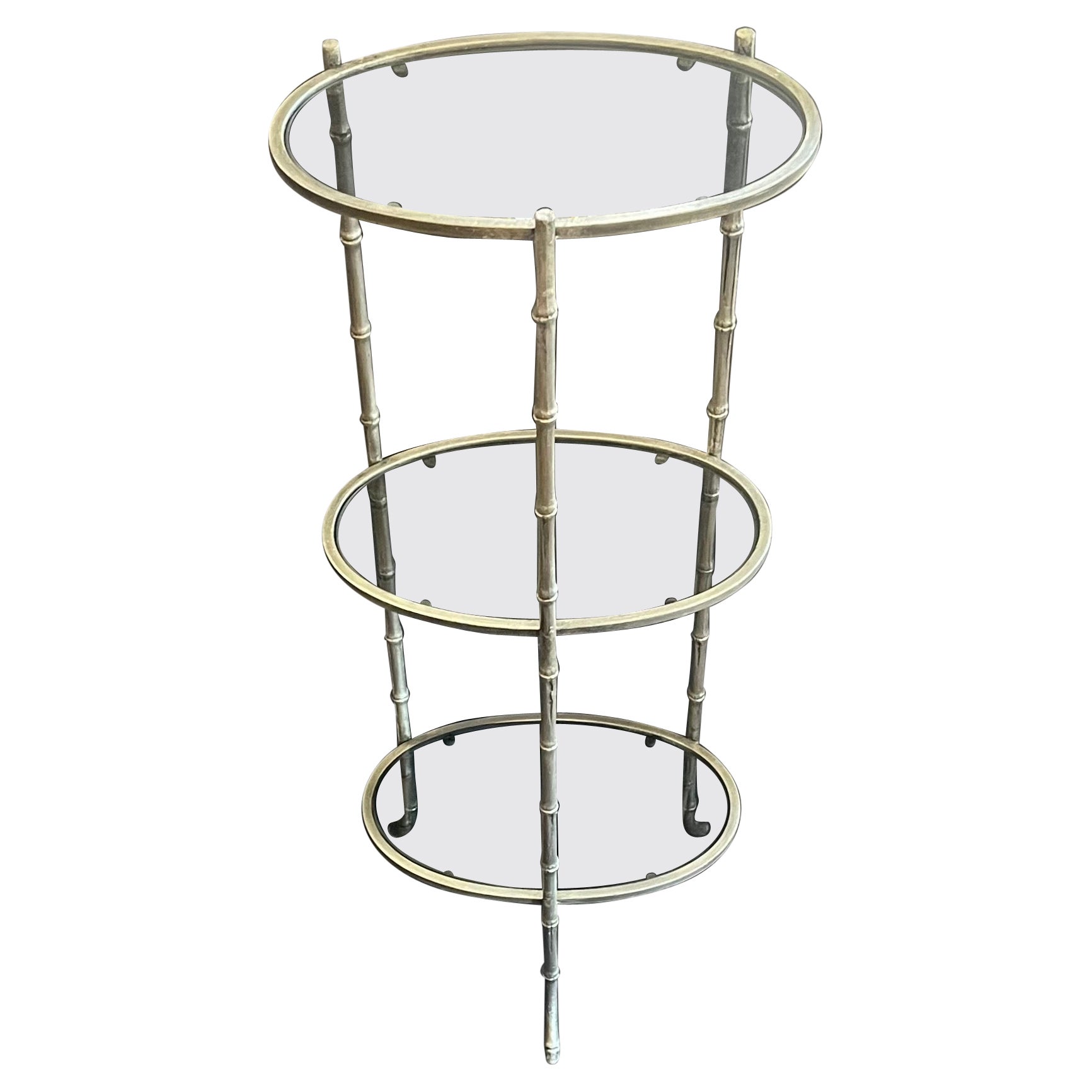 Wonderful Bagues Jansen Modern Nickel Bronze Faux Bamboo Oval Smoke Glass Table