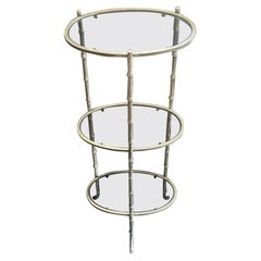 Wunderschöner ovaler Bagues Jansen Moderner Nickel Bronze Kunstbambus Oval Rauchglastisch