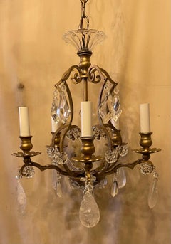 Wonderful Baguès Rock Crystal Beaded Flower Petite Gold Gilt Chandelier Fixture