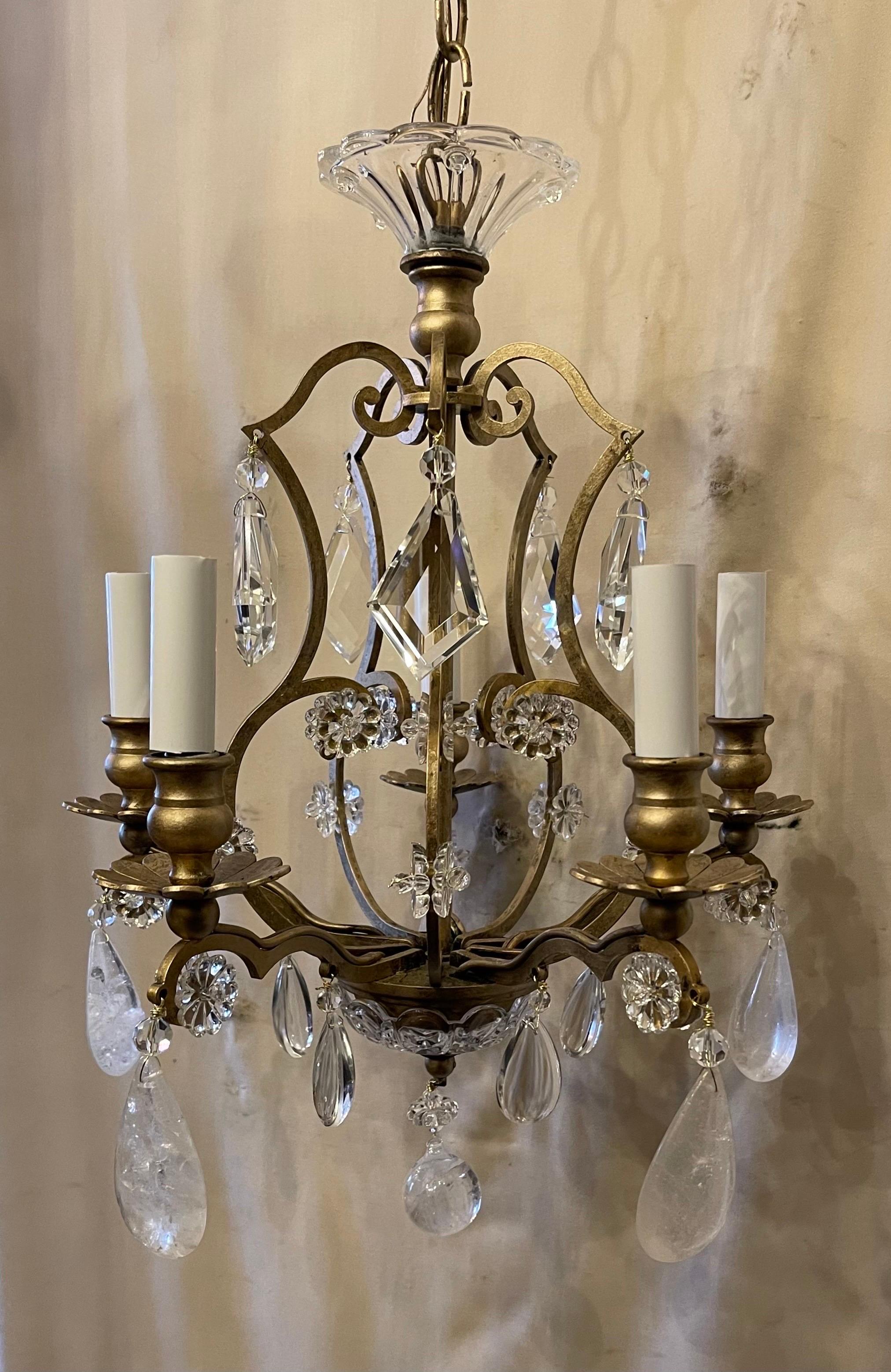 Wunderschöne Bagus Bergkristall Perlen Blume vergoldete Gold vergoldete Kronleuchter Leuchte (Belle Époque) im Angebot