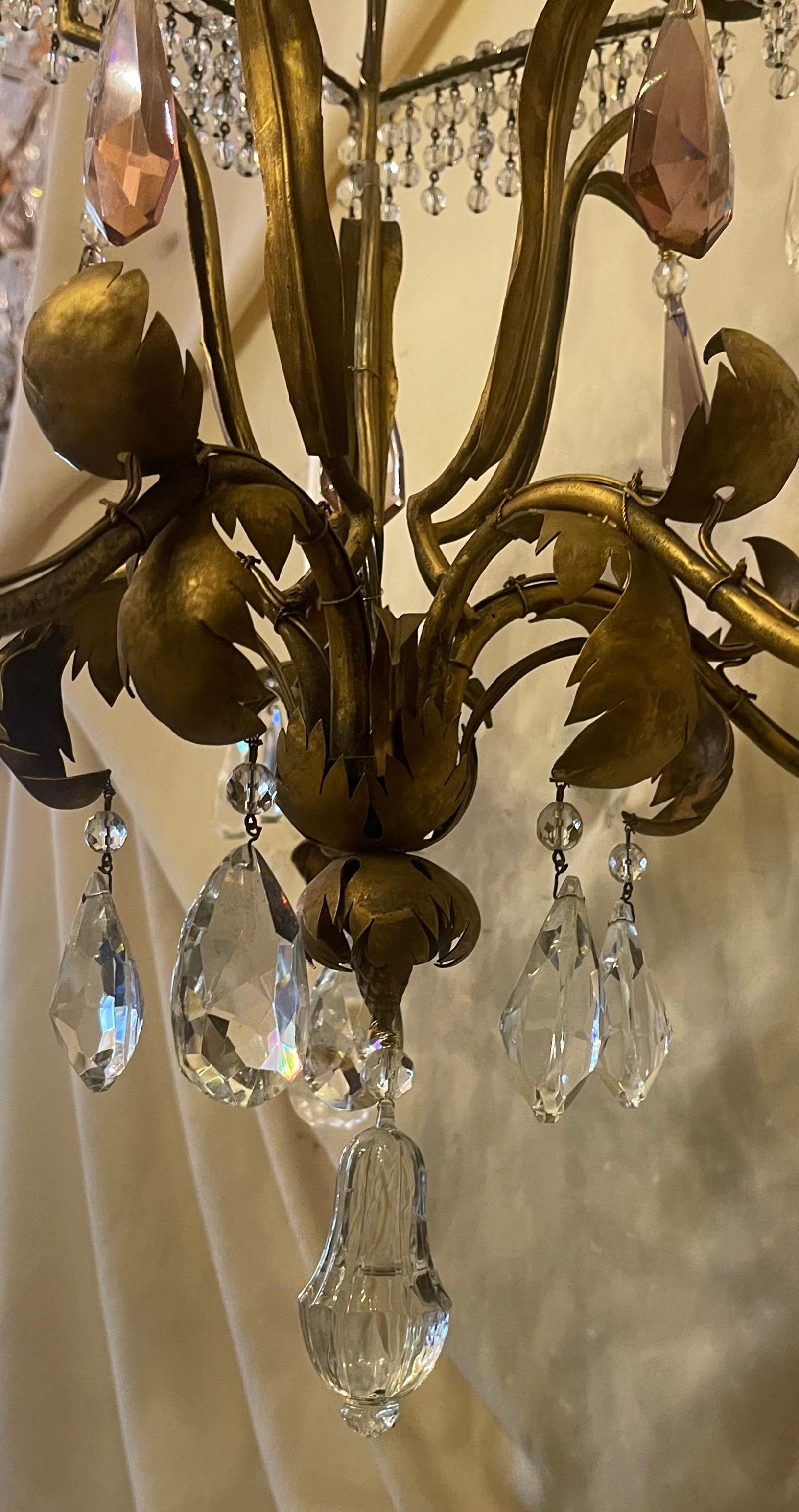 Wunderschöner Baguès Bergkristall Perlenpagode Chinoiserie Amethyst Kronleuchter im Zustand „Gut“ im Angebot in Roslyn, NY