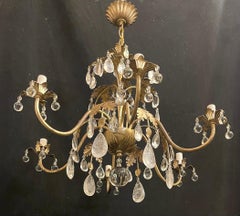 Wonderful Baguès Rock Crystal Chinoiserie Gold Gilt Foliage Chandelier Fixture