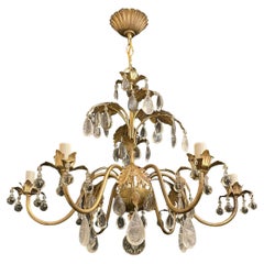 Wonderful Baguès Rock Crystal Chinoiserie Gold Gilt Foliage Chandelier Fixture