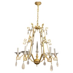 Wonderful Baguès Rock Crystal Pagoda Chinoiserie Gold Gilt Chandelier Fixture