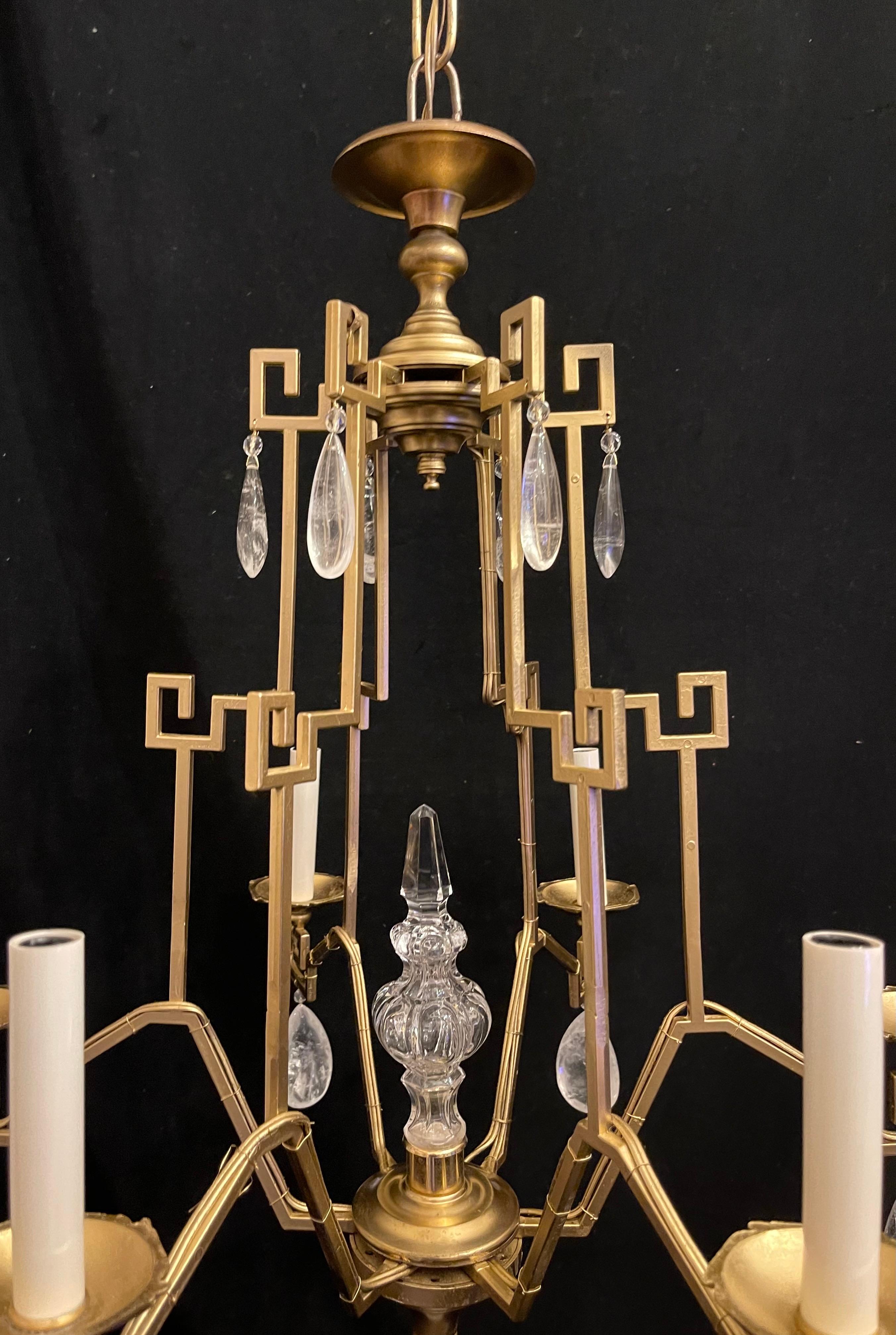 Belle Époque Meraviglioso lampadario Baguès Rock Crystal Pagoda Chinoiserie Gold Gilt in vendita