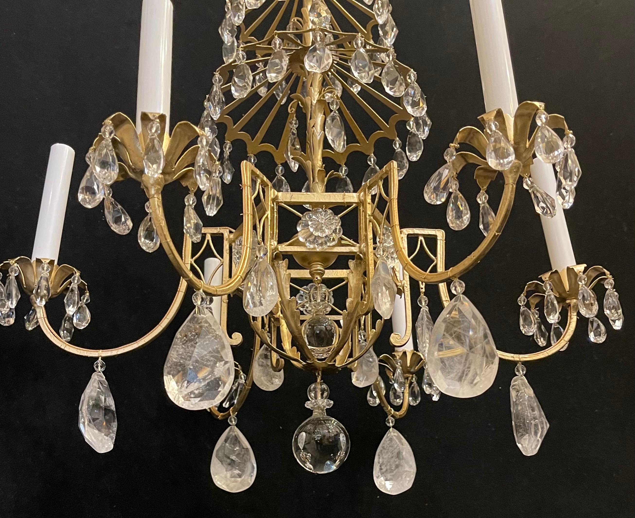 Dorato Meraviglioso lampadario Baguès Rock Crystal Pagoda Chinoiserie Gold Gilt in vendita