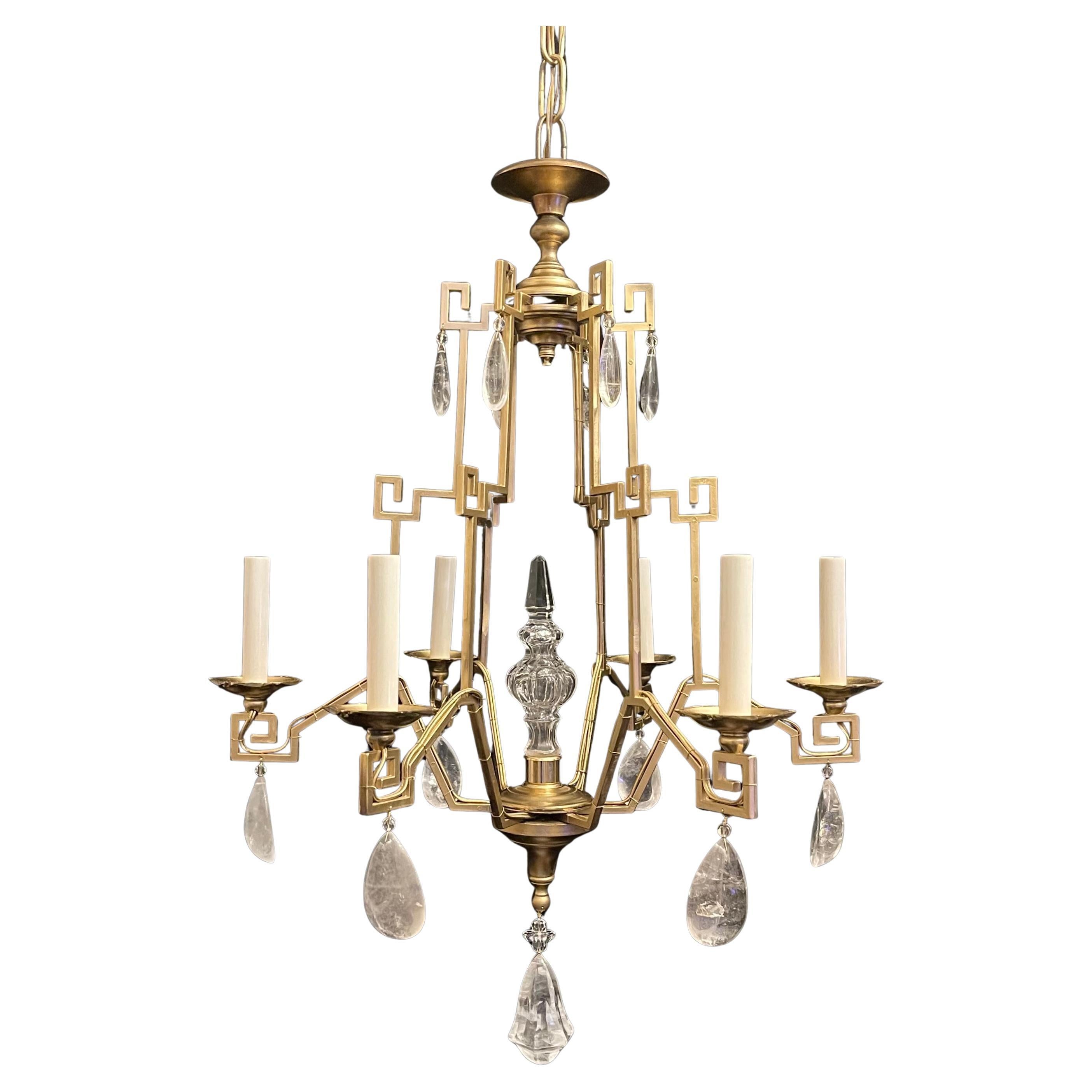 Wonderful Baguès Rock Crystal Pagoda Chinoiserie Gold Gilt Chandelier Fixture