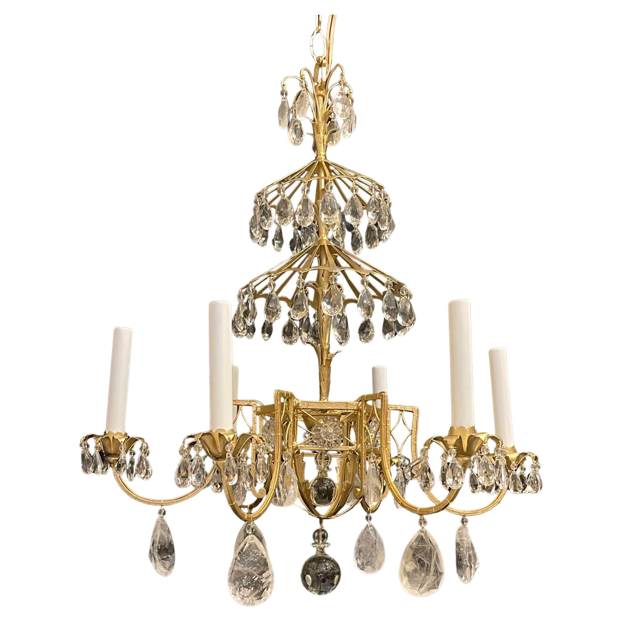Meraviglioso lampadario Baguès Rock Crystal Pagoda Chinoiserie Gold Gilt
