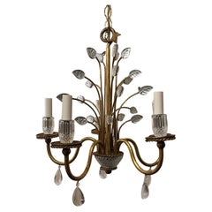 Wonderful Baguès Rock Crystal Petite Gold Gilt Art Glass Chandelier Fixture
