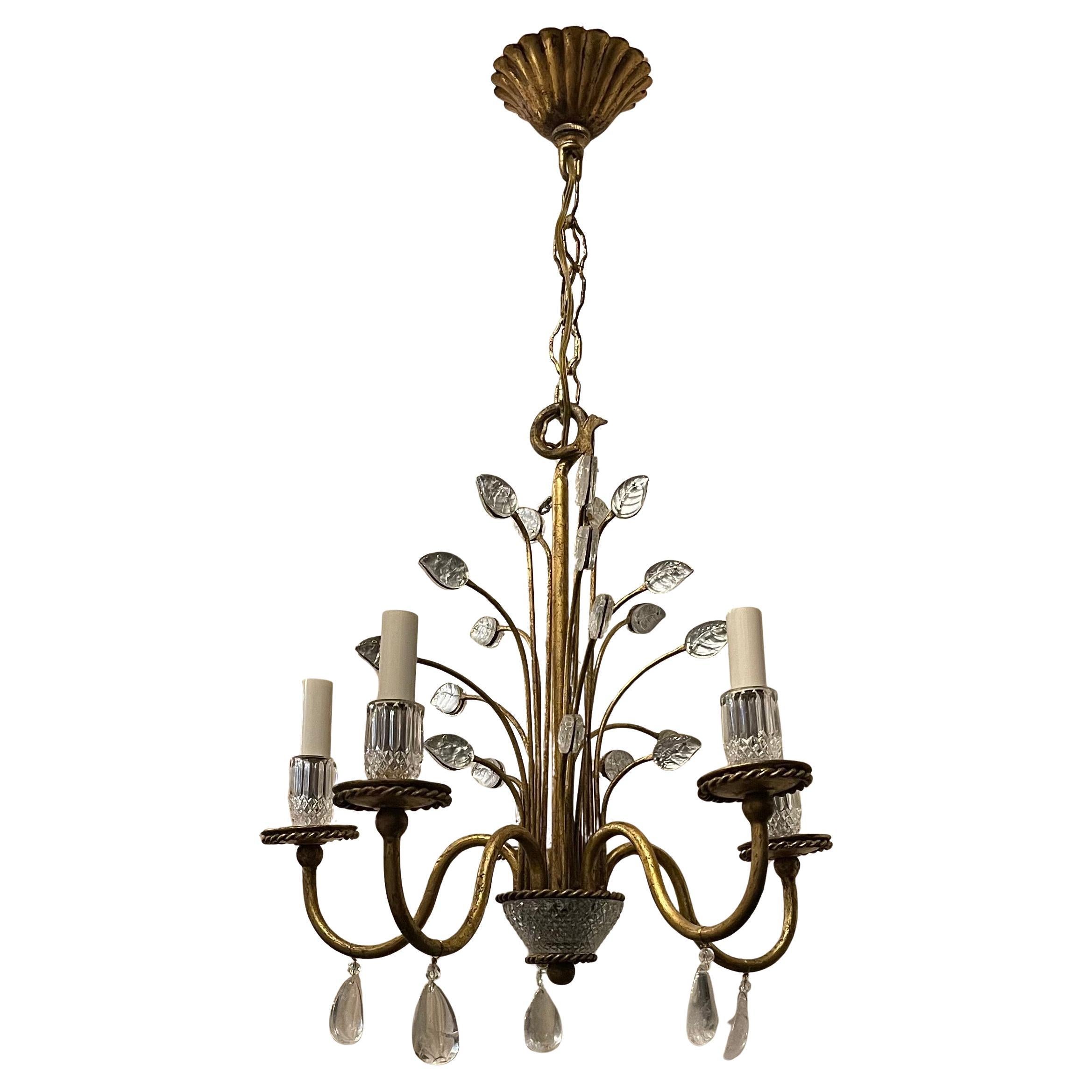 Splendido lampadario Baguès Rock Crystal Petite Gold Gilt Art Glass