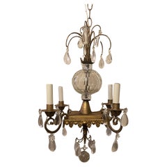 Wonderful Bagues Style Mid Century Modern Rock Crystal Gold Gilt Chandelier