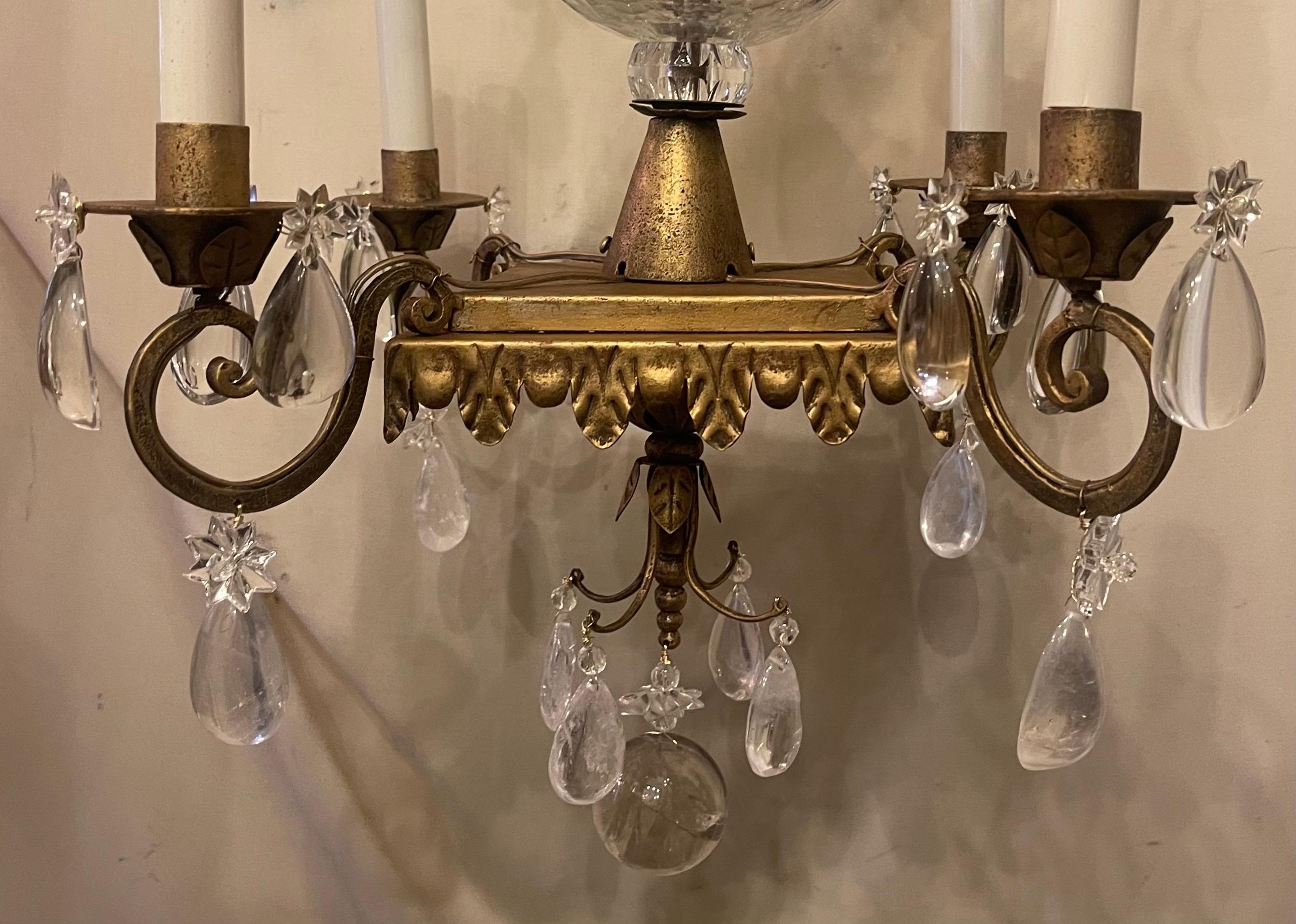 Doré Merveilleux lustre en cristal de roche doré, style Bagues, Mid Century Modern en vente