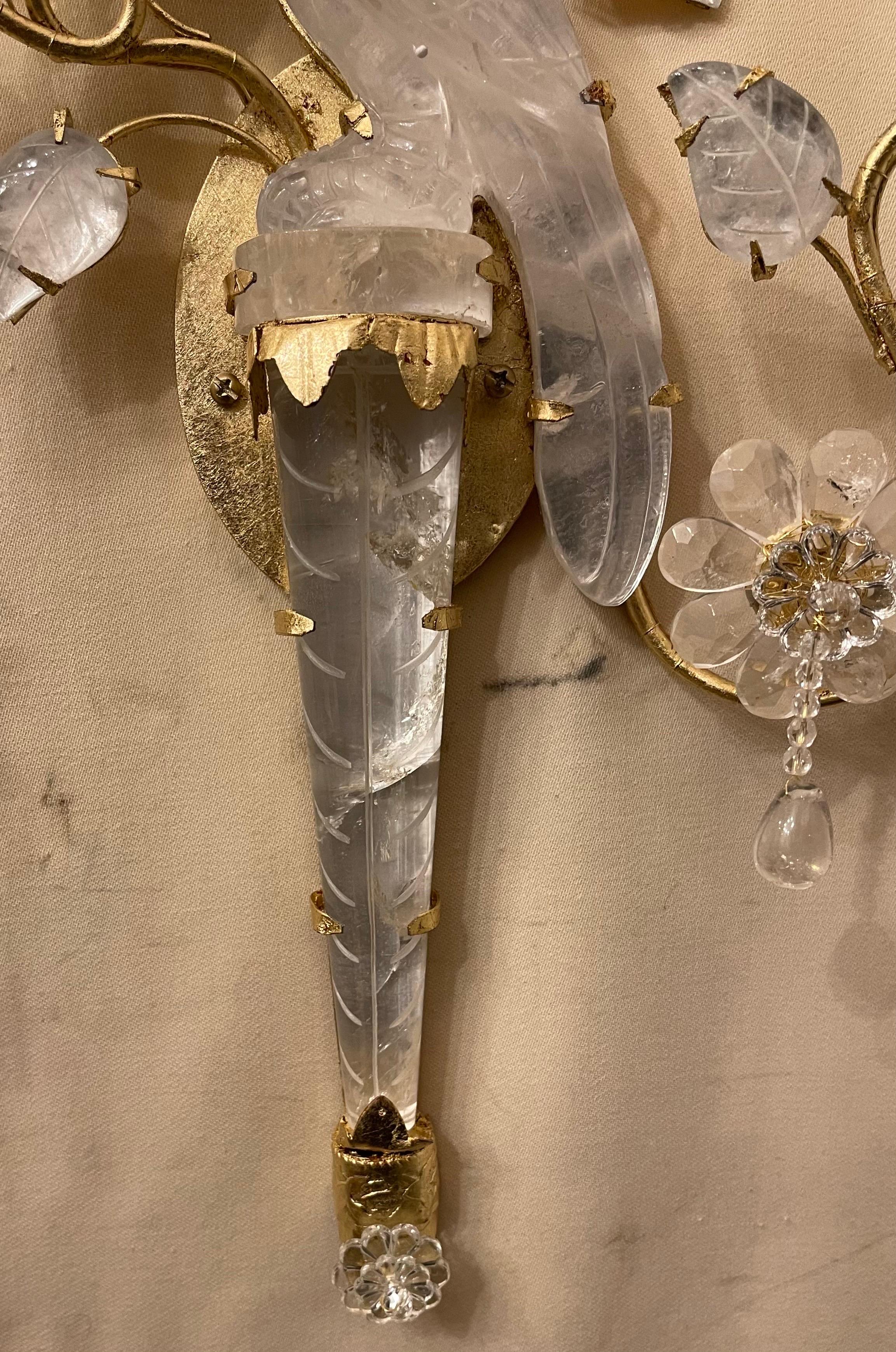 Gilt Wonderful Baguès Style Two-Arm Rock Crystal Bird Urn Form Petite Sconces 2 Pairs For Sale