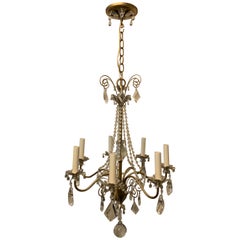 Vintage Wonderful Baguès Tole Silver Gold Gilt Crystal Beaded Swag 7-Light Chandelier