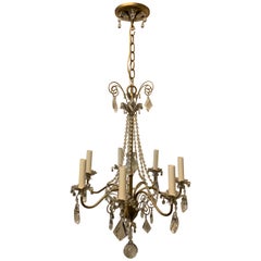 Wonderful Baguès Tole Silver Gold Gilt Crystal Beaded Swag 7-Light Chandelier