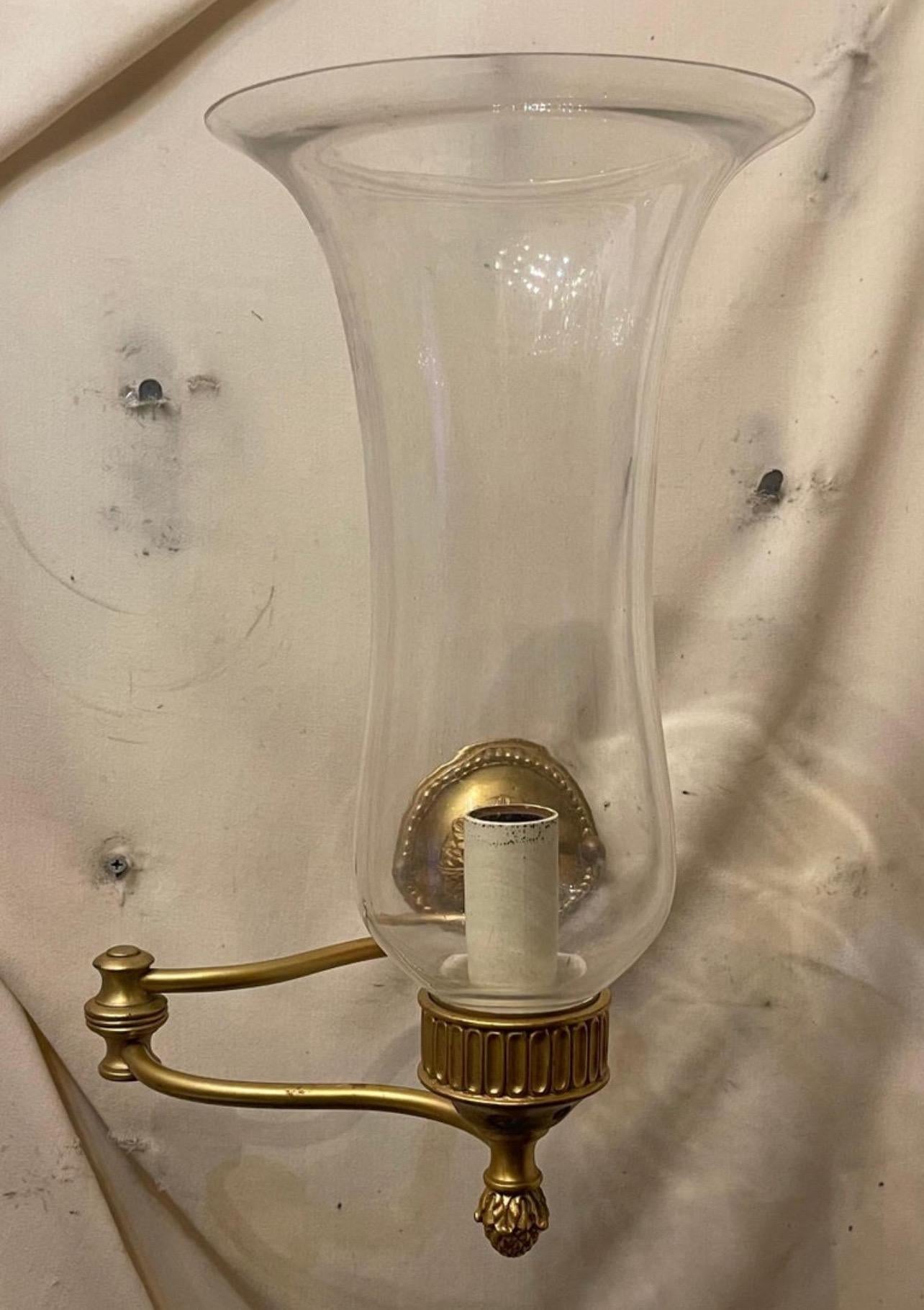 A Wonderful Baguès / Vaughan Style Empire / Regency Bronze Swing Arm Sconce With Blown Glass Hurricane Shade Wall Lamp, Ready To Install With Mounting Hardware.