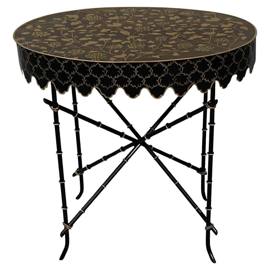 Wunderschöne Bambus Oval Handpainted Tole Scalloped Seite Ende Kaffee Cocktail Tables