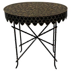 Wonderful Bamboo Oval Handpainted Tole Scalloped Side End Coffee Cocktail Tables