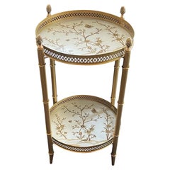 Wonderful Bamboo Round Painted Chinoiserie Tole Two Tier Side End Tray Table