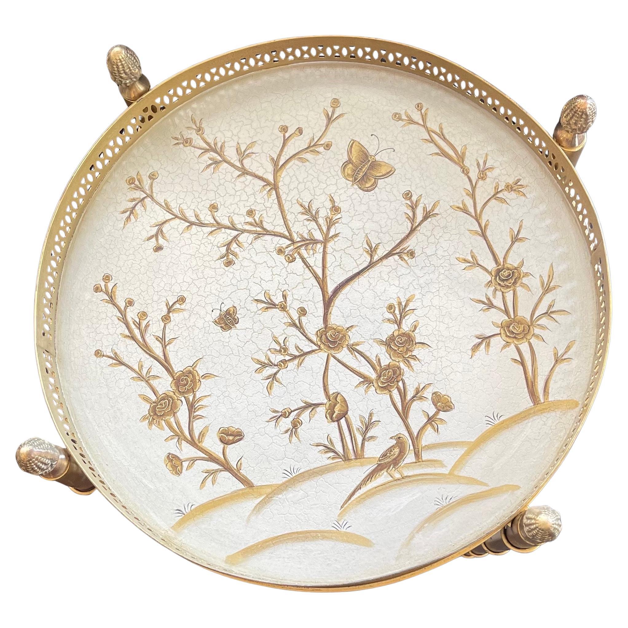 Wunderbare Bambus Runde gemalt Chinoiserie Tole zwei Etagen Seite Ende Tablett Tabelle (20. Jahrhundert) im Angebot