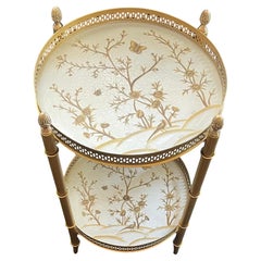 Wonderful Bamboo Round Painted Chinoiserie Tole Two Tier Side End Tray Table