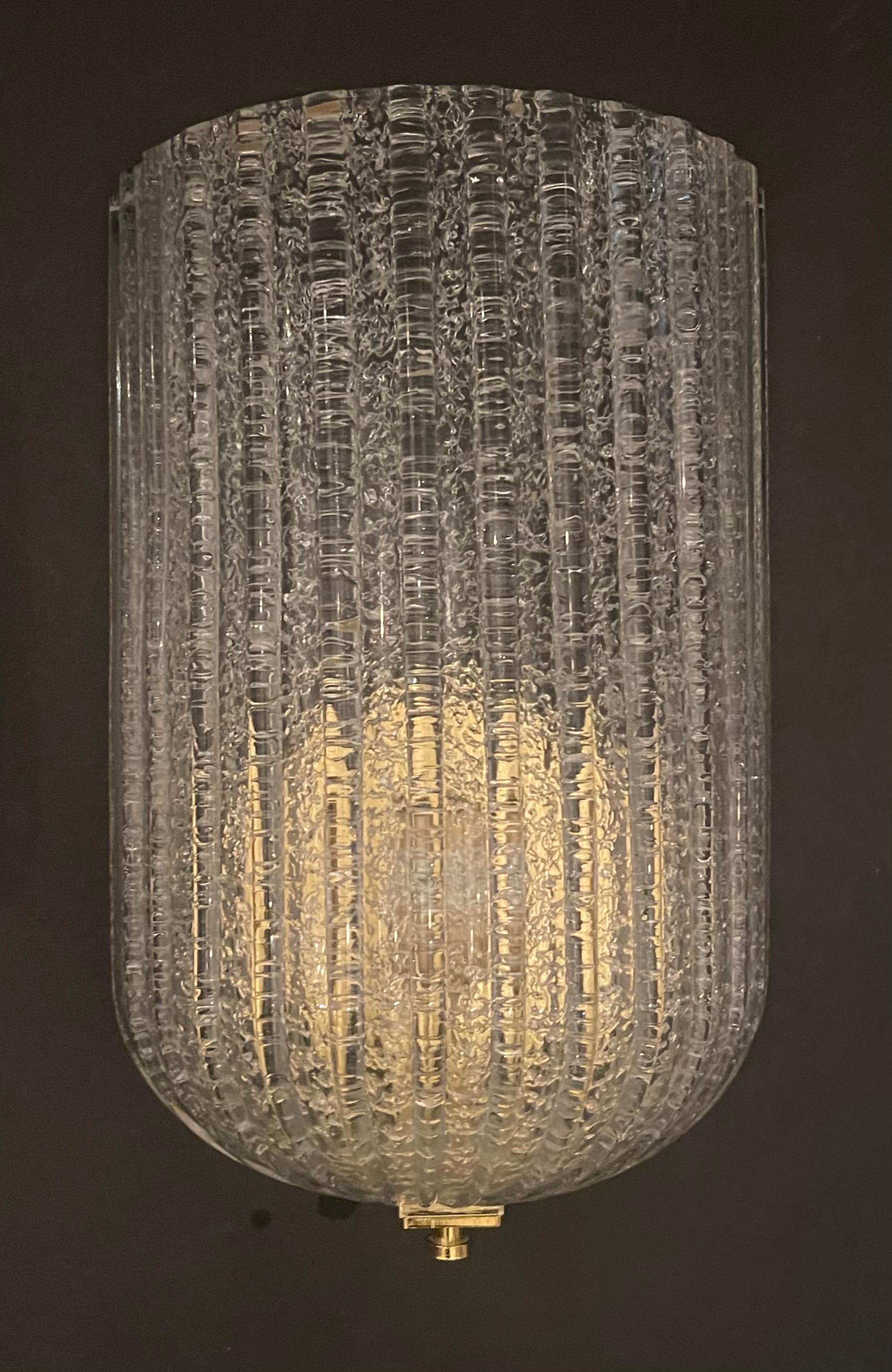 A Wonderful Barovier & Toso Murano Art Glass & Brass Graniglia Shield Form Pair Of Sconces Made In Italy, Hand Blown In Graniglia Technique To Produce Granular Textured Effect. Each Wired With An Edison Socket Ready To Install.

