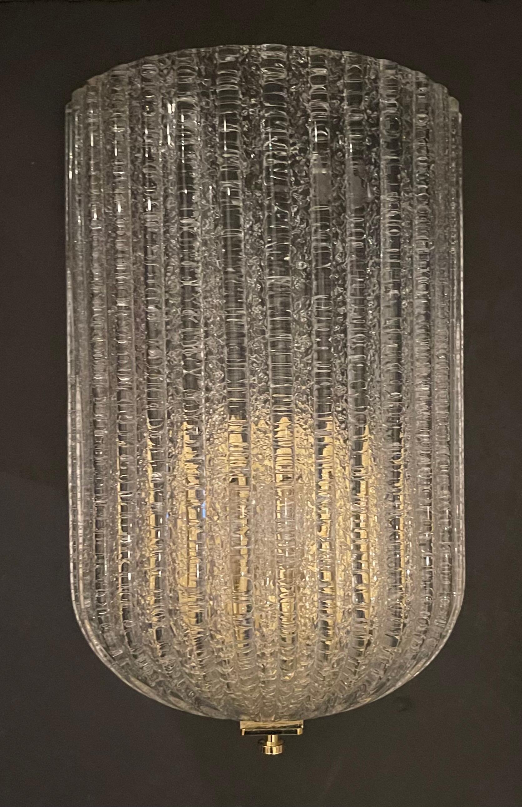 Modern Wonderful Barovier & Toso Murano Glass Brass Graniglia Shield Pair Sconces For Sale