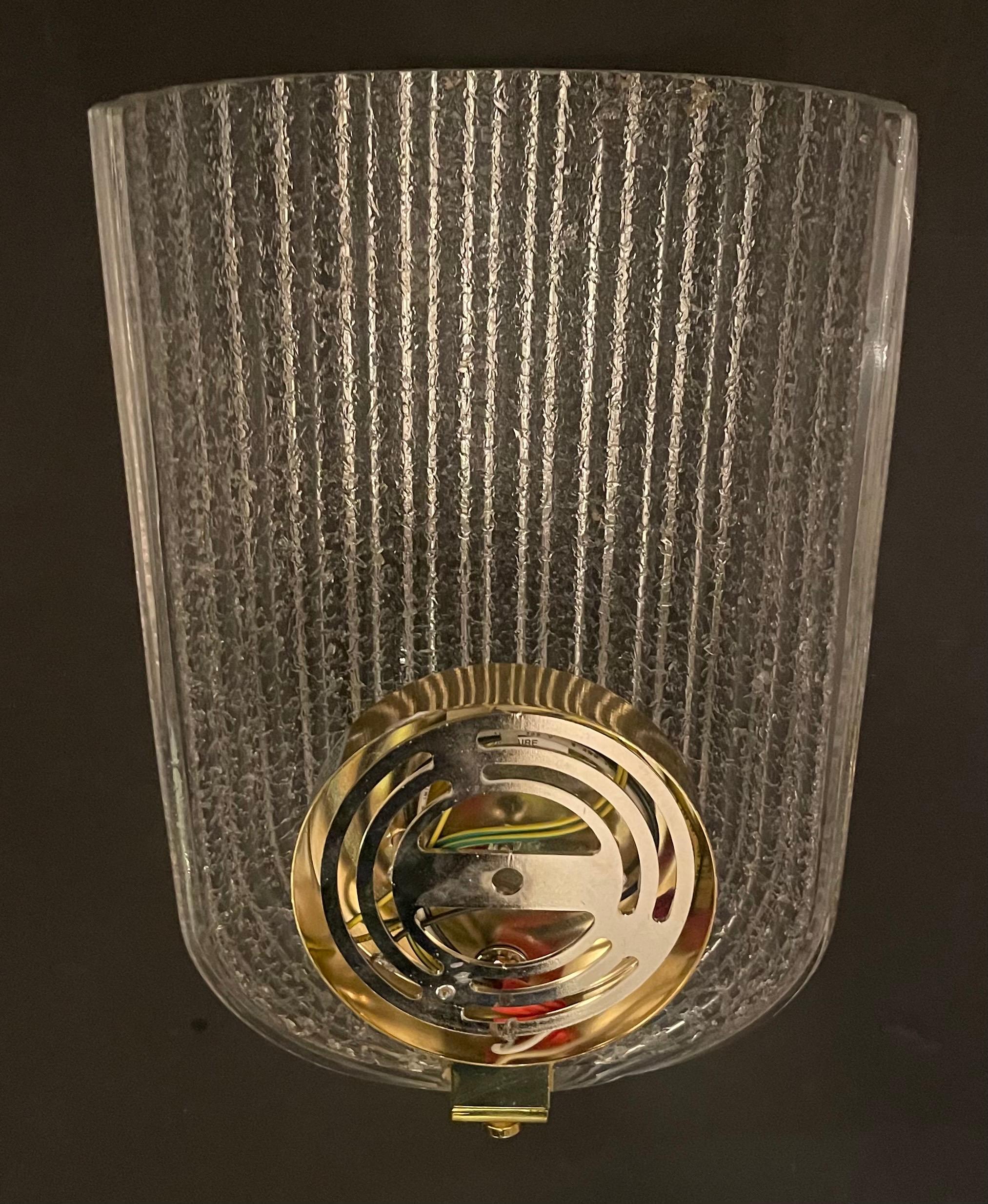 Italian Wonderful Barovier & Toso Murano Glass Brass Graniglia Shield Pair Sconces For Sale