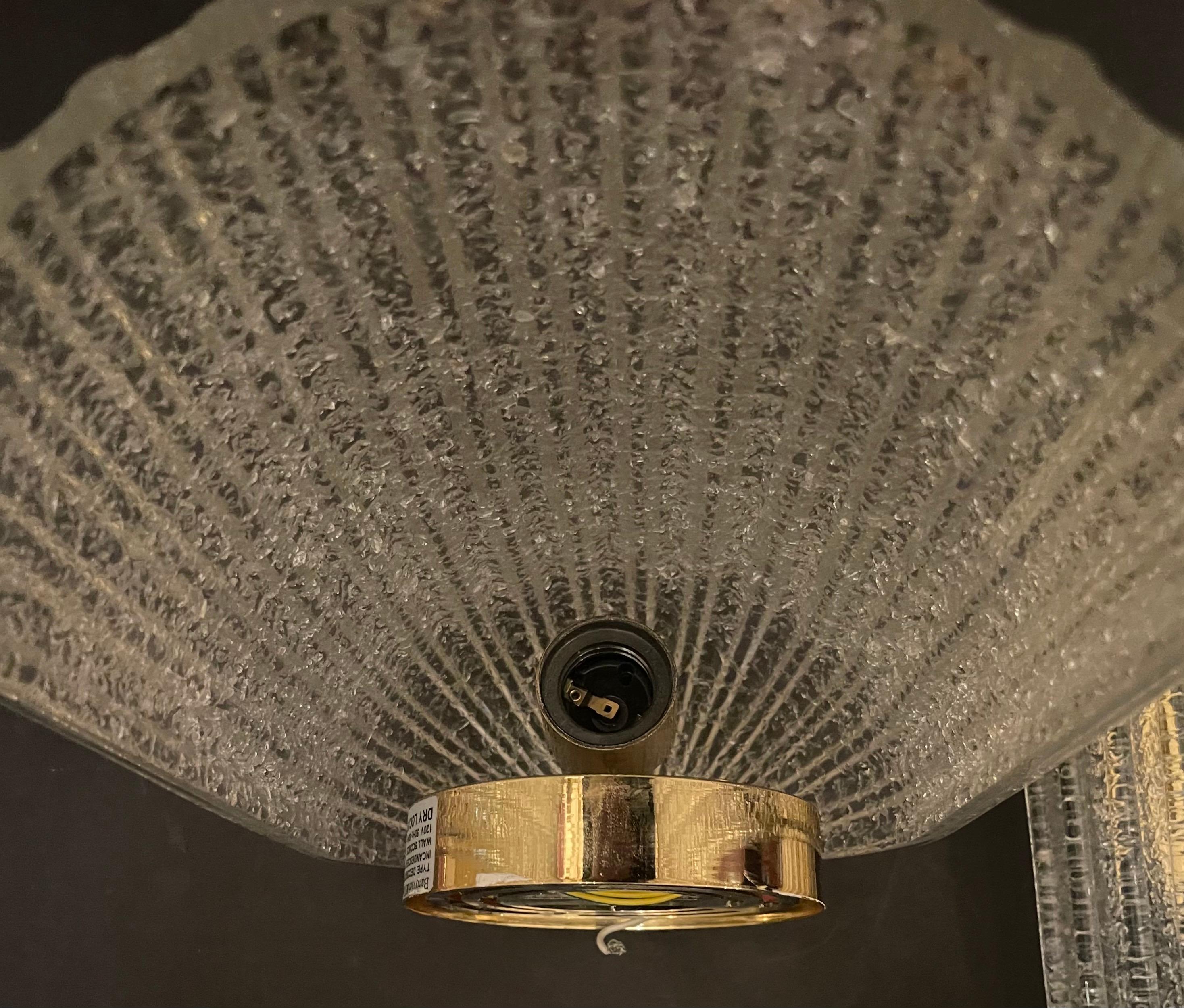 20th Century Wonderful Barovier & Toso Murano Glass Brass Graniglia Shield Pair Sconces For Sale