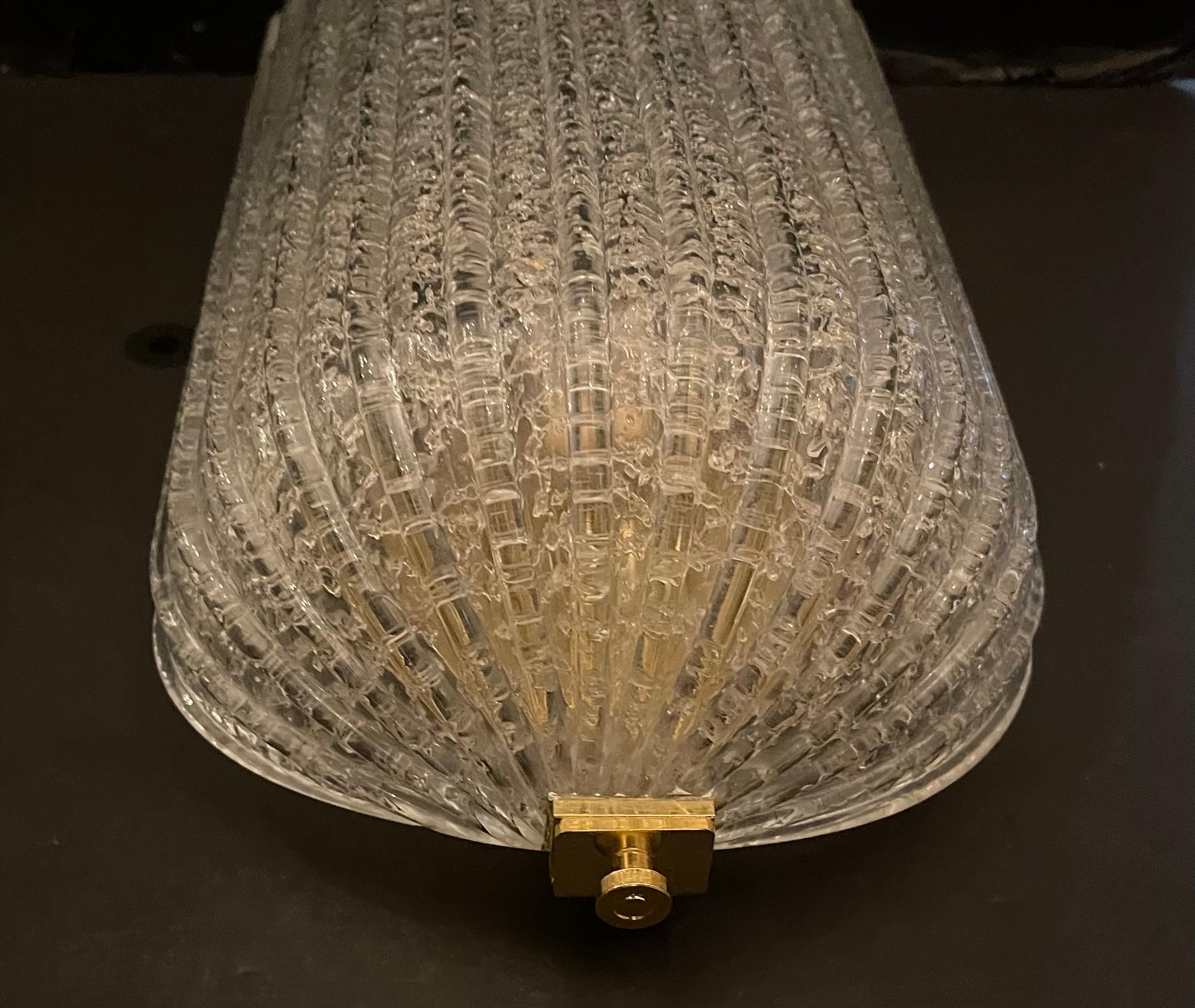 Wonderful Barovier & Toso Murano Glass Brass Graniglia Shield Pair Sconces For Sale 1
