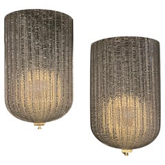 Wonderful Barovier & Toso Murano Glass Brass Graniglia Shield Pair Sconces