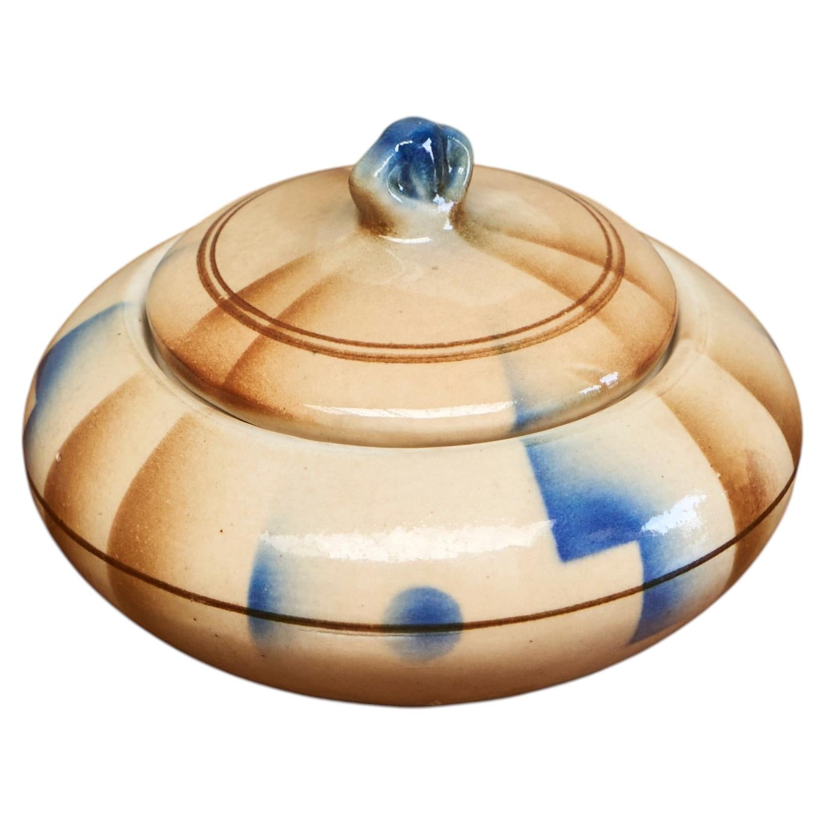 Wonderful Bauhaus Style Lidded Studio Pottery Bowl 1930s For Sale