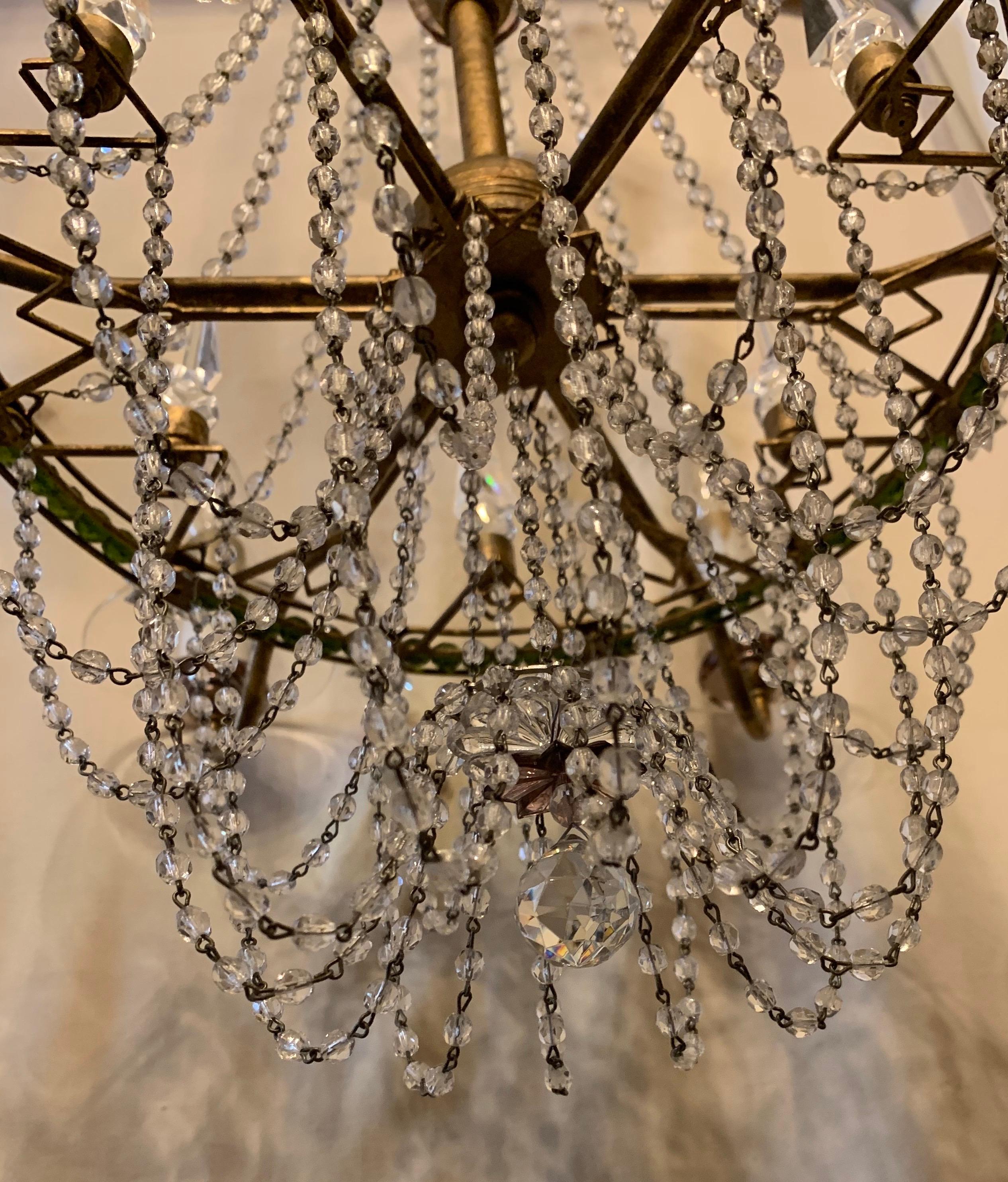 Wonderful Beaded Basket Crystal Swag Amethyst Green Star Chandelier Fixture 1